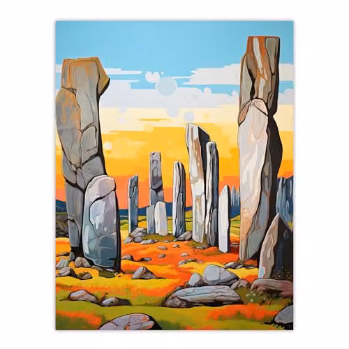 Artery8 Callanish Standing Stones Unframed Wall Art Print Poster, Multicolour Landscape Photograph, W: 30.5 cm, H: 41.0 cm