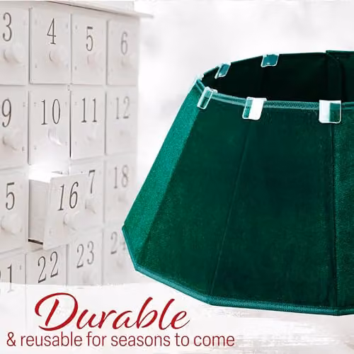 Deco Express Green Velvet Christmas Tree Skirt, Round Textile Base Cover, Top Diameter: 38 cm, Base Diameter: 65 cm – 5