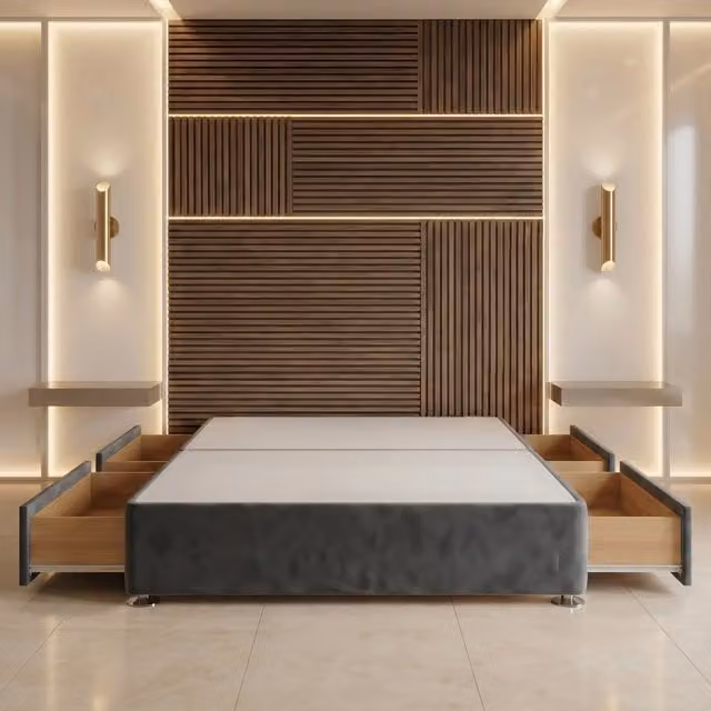 Somnior Beds Ltd Grey Plush Velvet Upholstered Divan Bed Base with Drawers, W/D/H: 140 x 200 cm