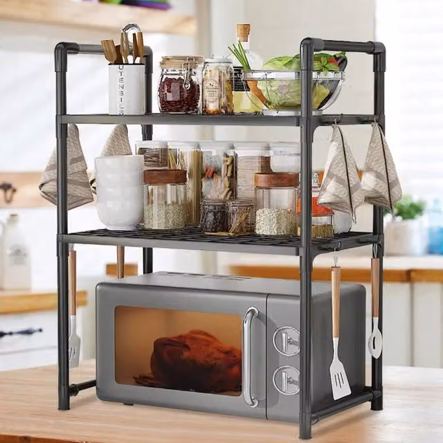 SPETLEK 3 Tier Black Metal Microwave Oven Rack Stand Storage Holder
