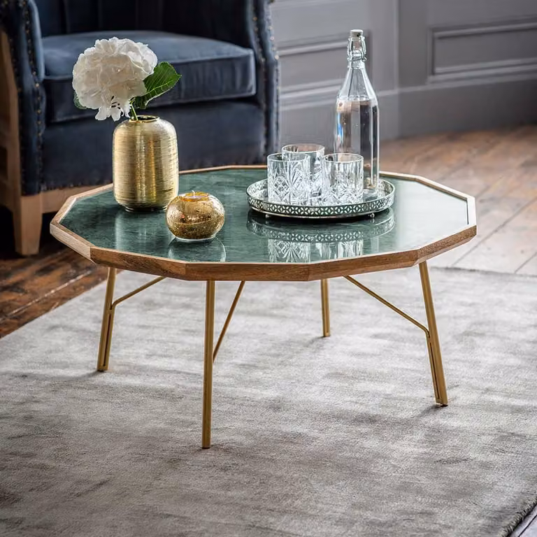 Atkin & Thyme Jade Marble Coffee Table with Mango Wood Base in Green