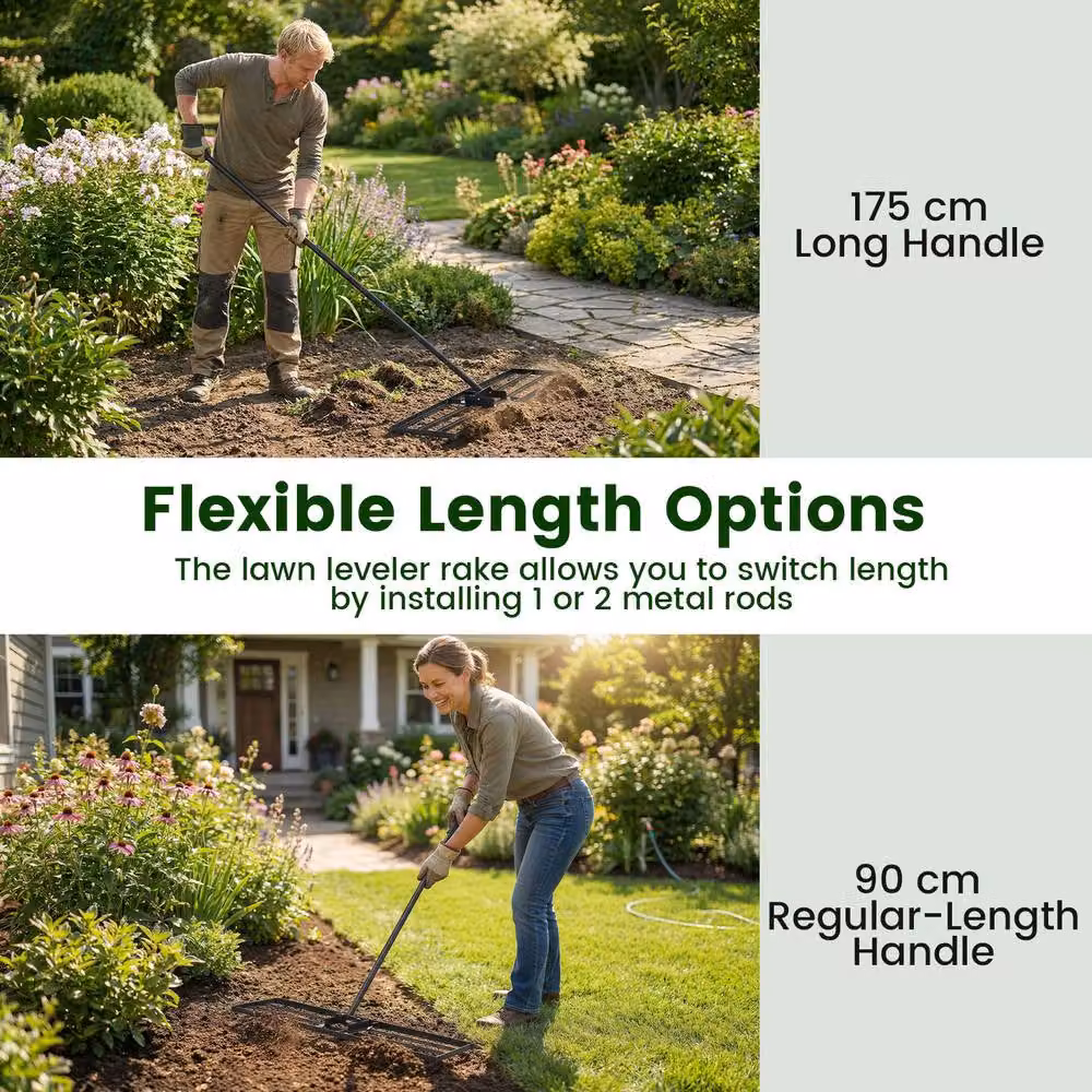 Costway Metal Lawn Leveling Rake in Black, W: 91 cm, D: 25 cm – 5