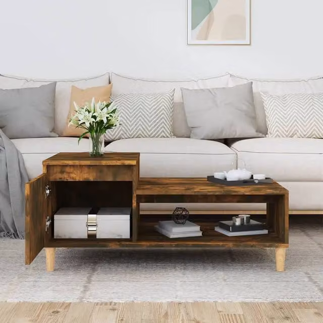 Berkfield Home Decorative Coffee Table in Smoked Oak Brown, W/D/H: 100 x 50 x 45 cm – 1