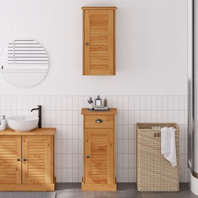 Berkfield Home 2-Piece Rustic Pine Bathroom Furniture Set in Brown and Honey Brown – 1