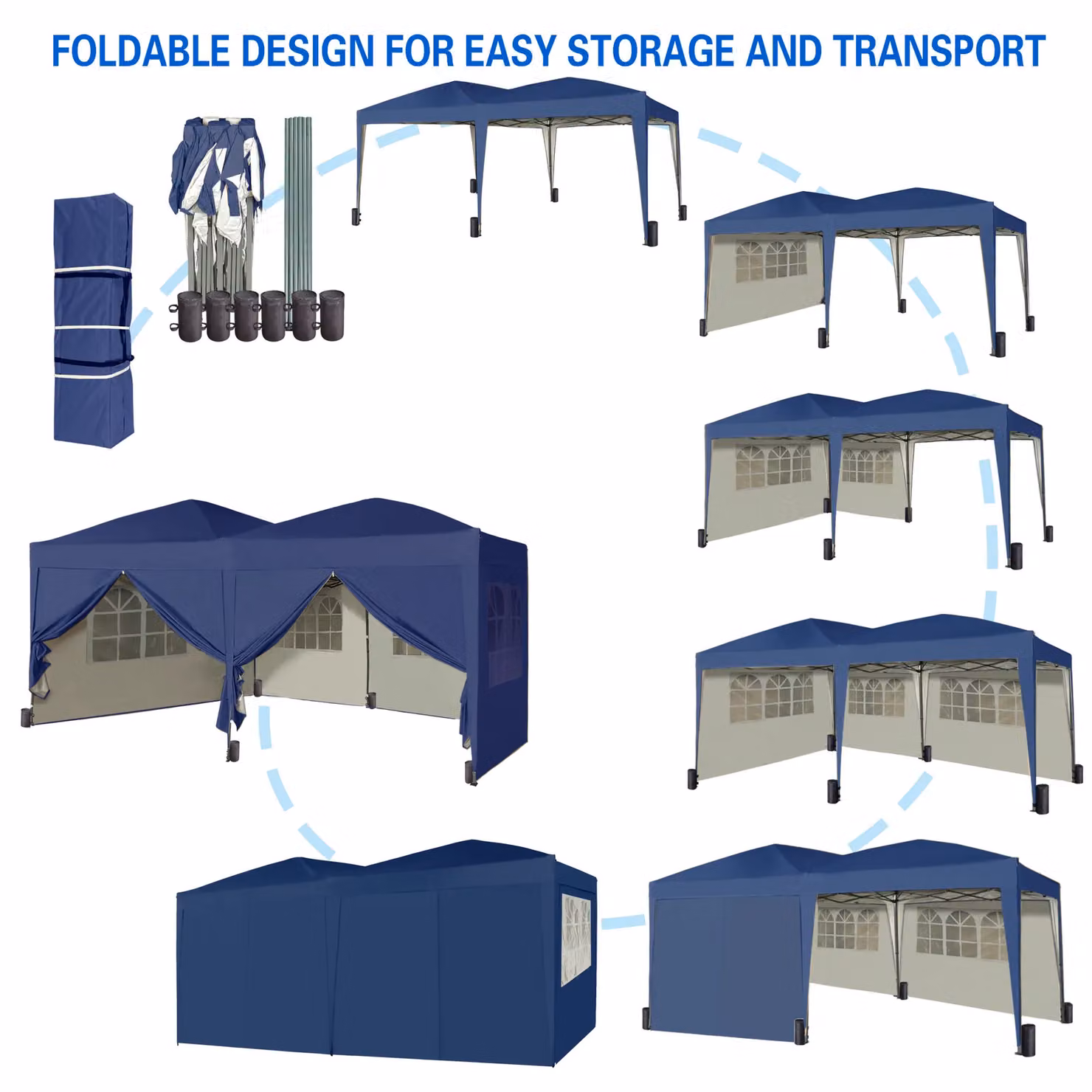 MCC Direct Blue Pop Up Gazebo with Removable Sides, Windows and Storage Bag, W: 300 cm, D: 300 cm, H: 255 cm – 2