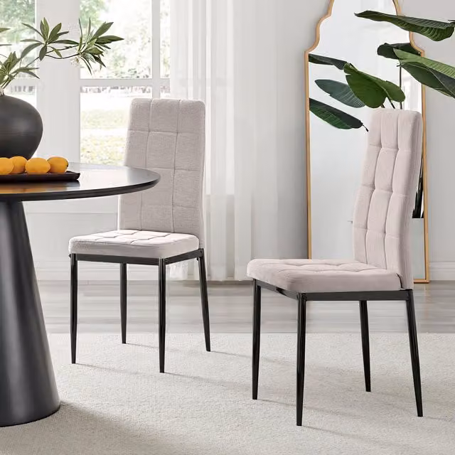 FurnitureboxUK Set of 2 Paloma Modern Fabric Dining Chairs with Black Legs in Cream