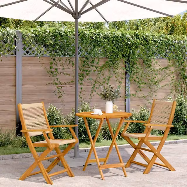 Berkfield Home 3 Piece Bistro Set in Beige with Acacia Wood and Polypropylene