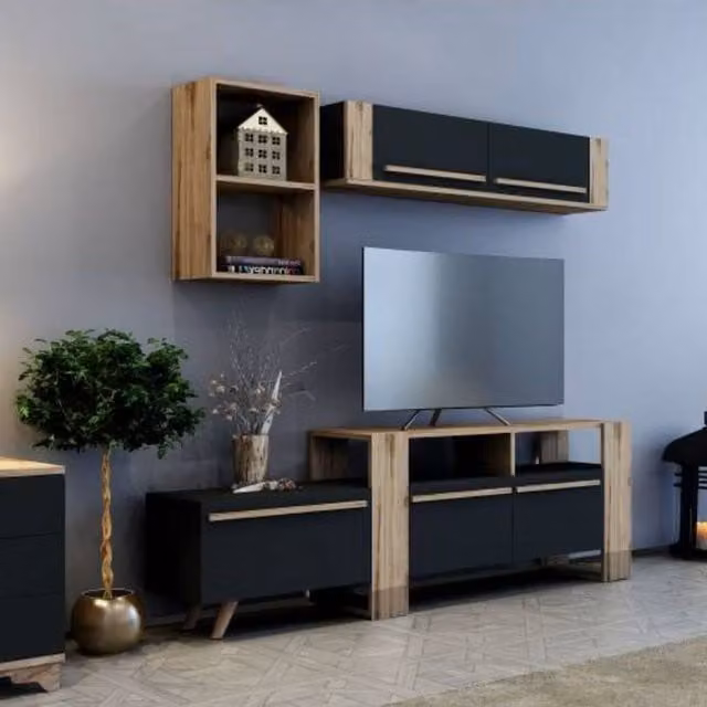 Destina Home Anya Modern TV Stand and Entertainment Center in Anthracite