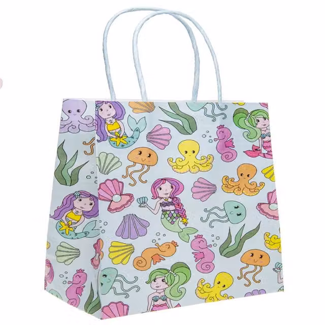 LG-Imports Pack of 12 White and Multicolour Mermaid Design Paper Gift Bags for Children