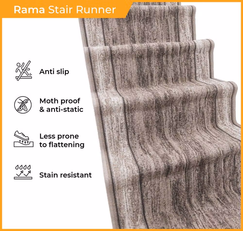 runrug Rama Green Non-Slip Durable Stair Runner Carpet, W: 80 cm, L: 600 cm – 2