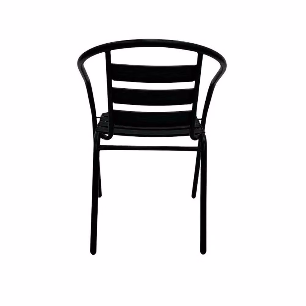 NESTLUNE Set of 4 Black Matt Powder Coated Steel Stackable Garden and Patio Chairs – 2