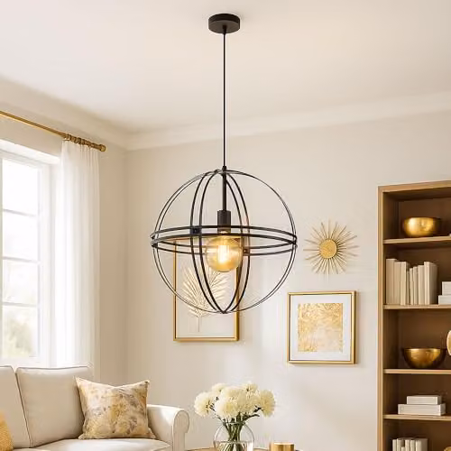 Globo Lighting Modern Spherical Metal Pendant Ceiling Light in Black, Diameter: 50 cm – 3