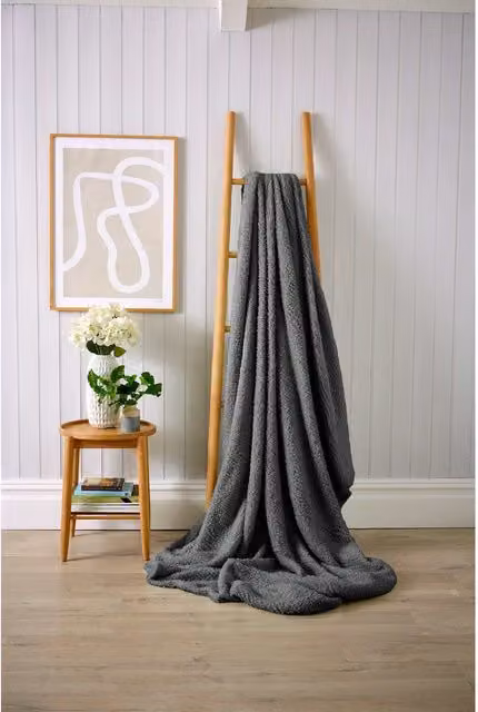 NewEdgeBlinds Grey Fluffy Washable Throw Blanket, W: 180 cm