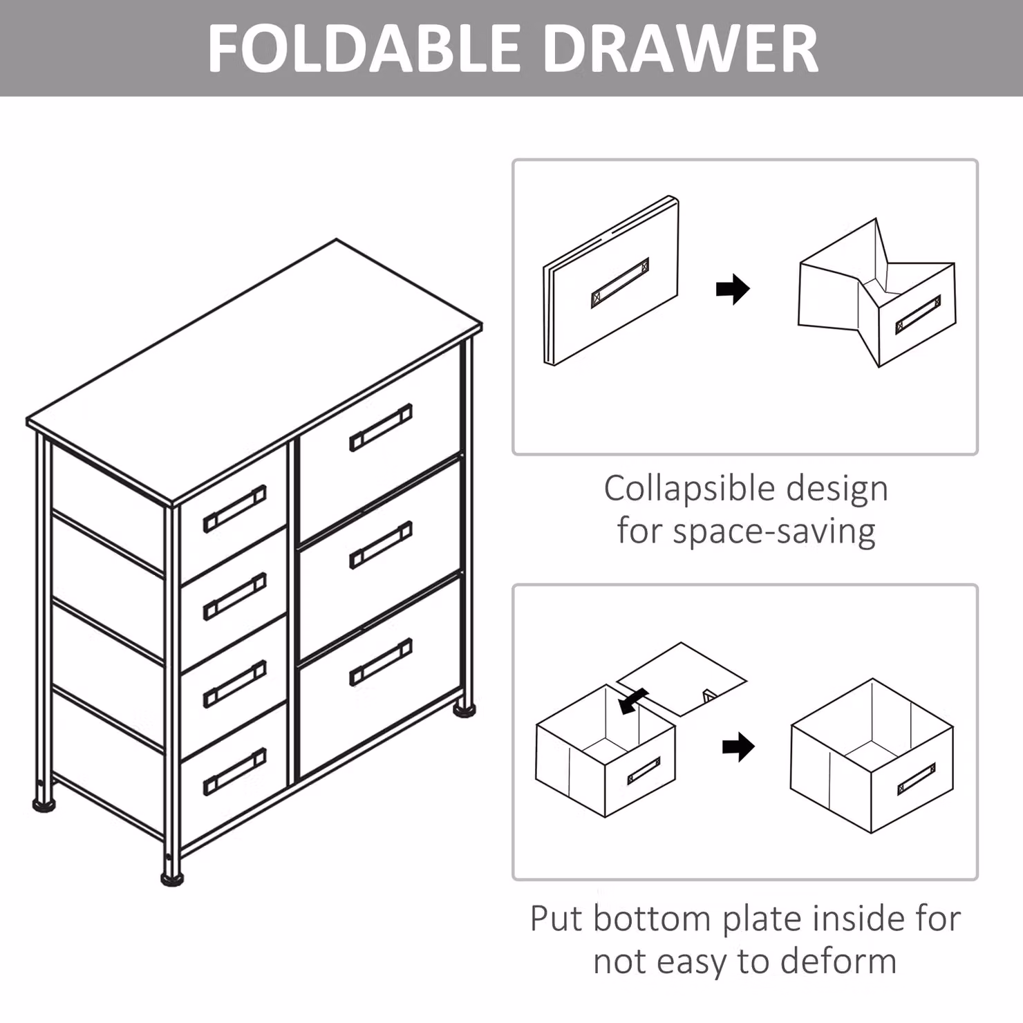 HOMCOM 7 Drawer Vertical Linen Storage Dresser Tower with Metal Frame in Grey – 3