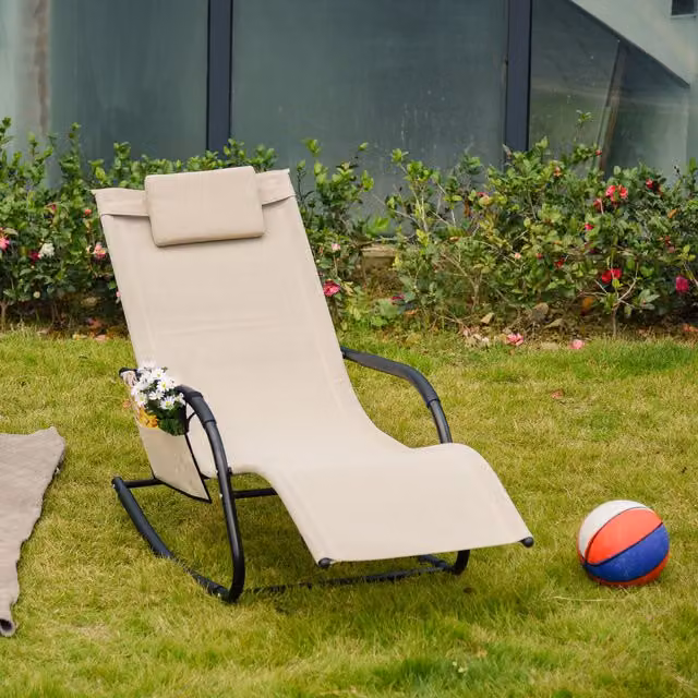 Outsunny Modern Breathable Mesh Rocking Chair in Cream White and Beige