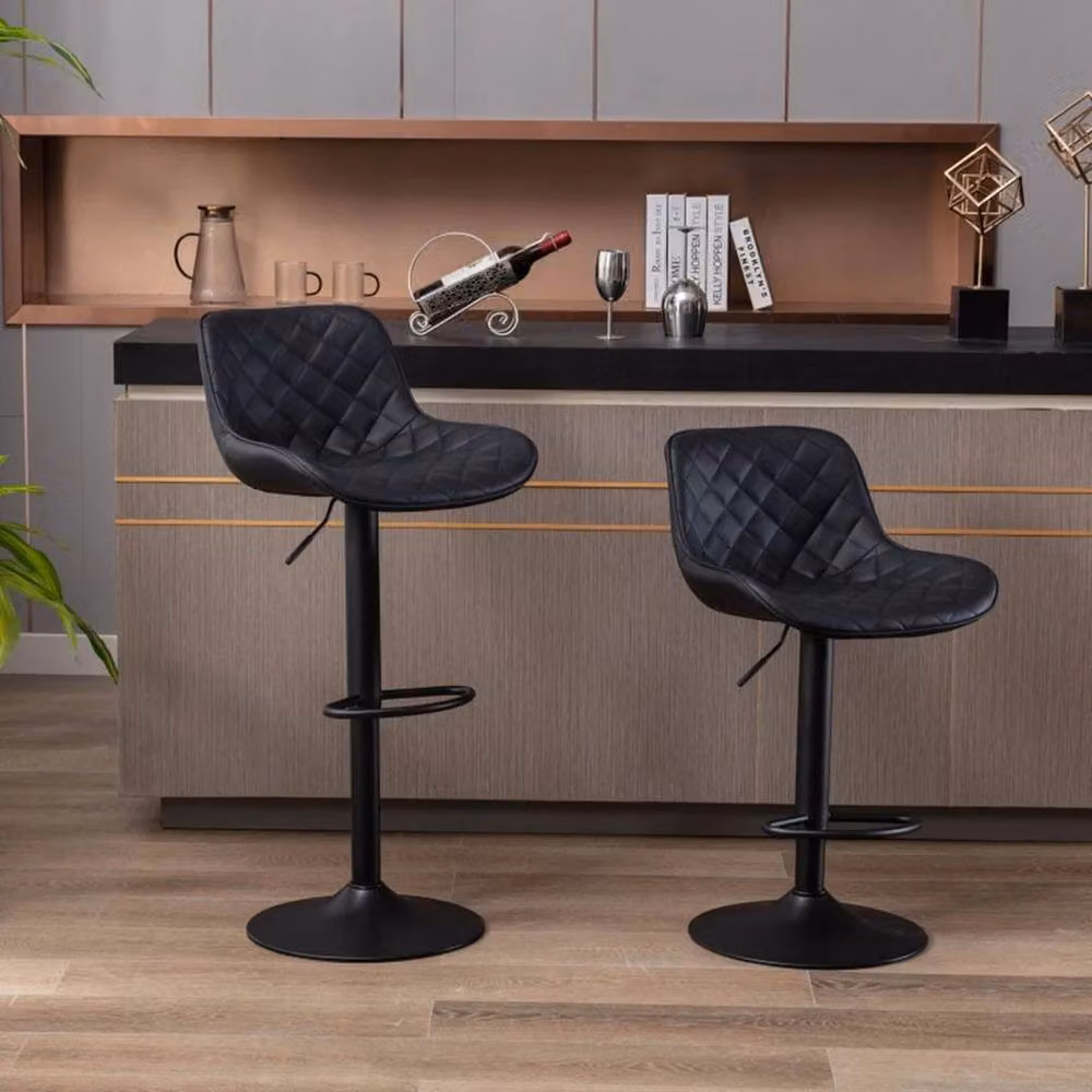 KORVIXA Set of 2 Black Height Adjustable Swivel Gas Lift Stools for Kitchen and Dining Rooms – 4