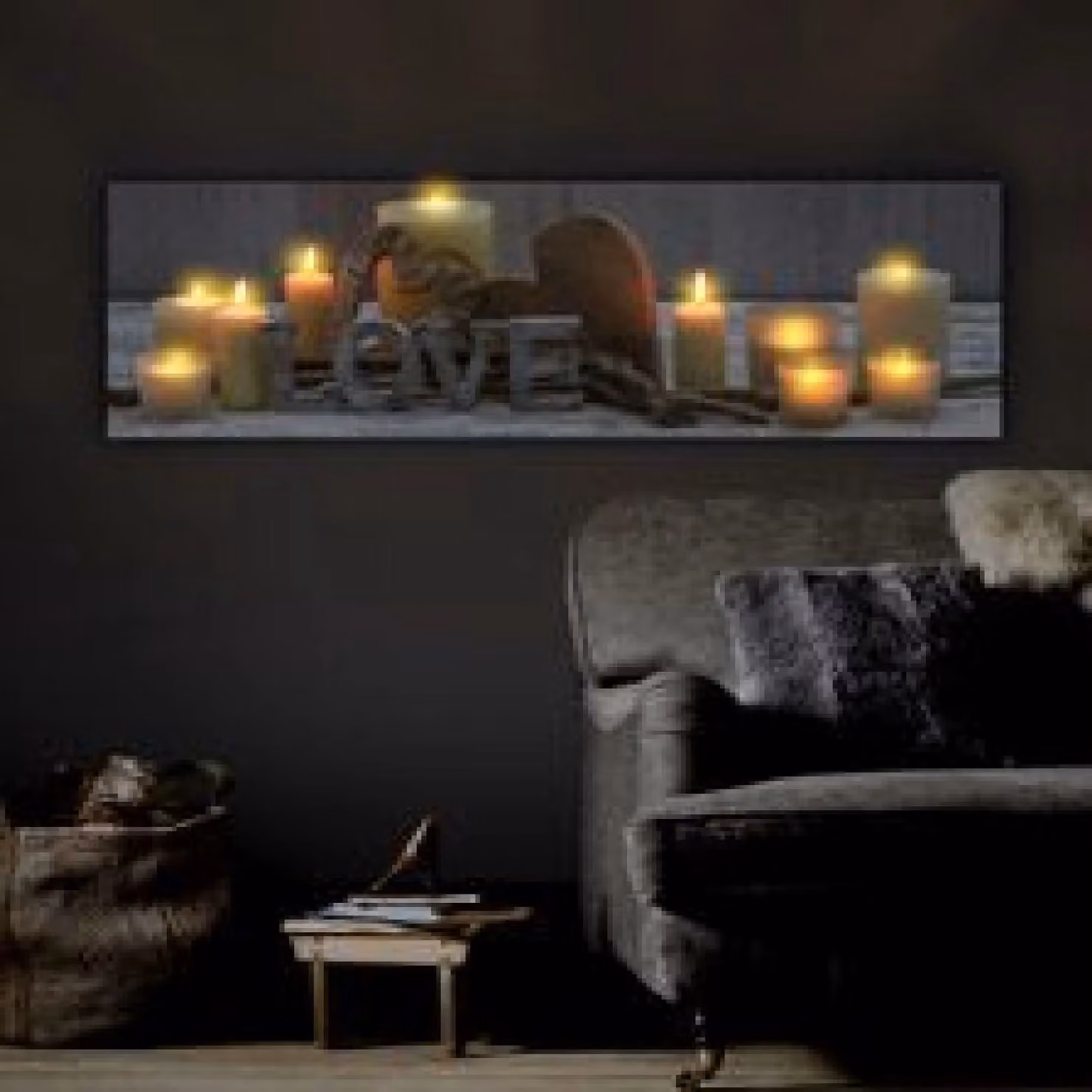 Art for the Home Love LED Printed Canvas Wall Art in Beige W/D/H: 90 x 90 x 3 cm – 2