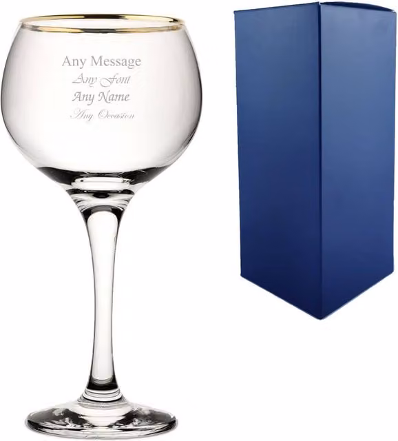 Uniqueful Personalised Ambassador Gin Balloon Cocktail Glass with Gold Rim, 582.4 ml, Transparent