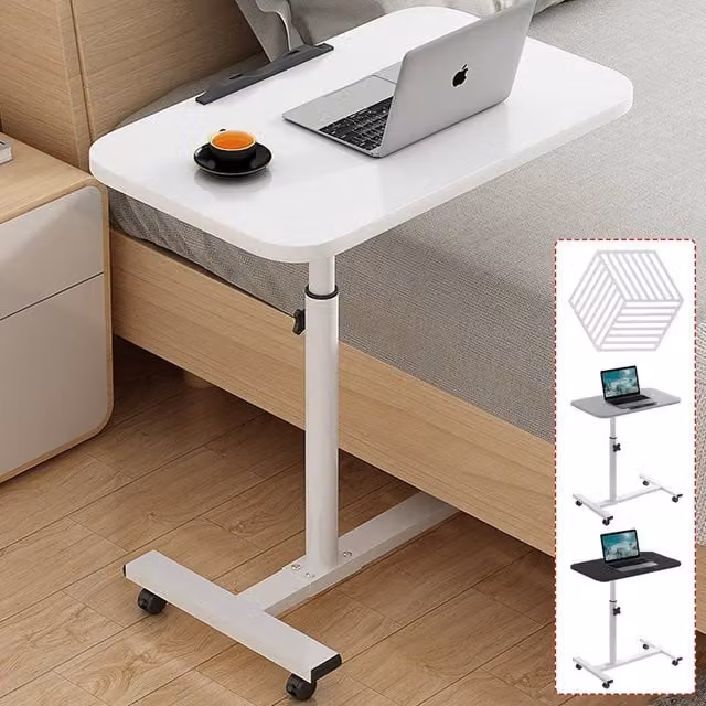 Ventryn White Mobile Adjustable Table with Castors