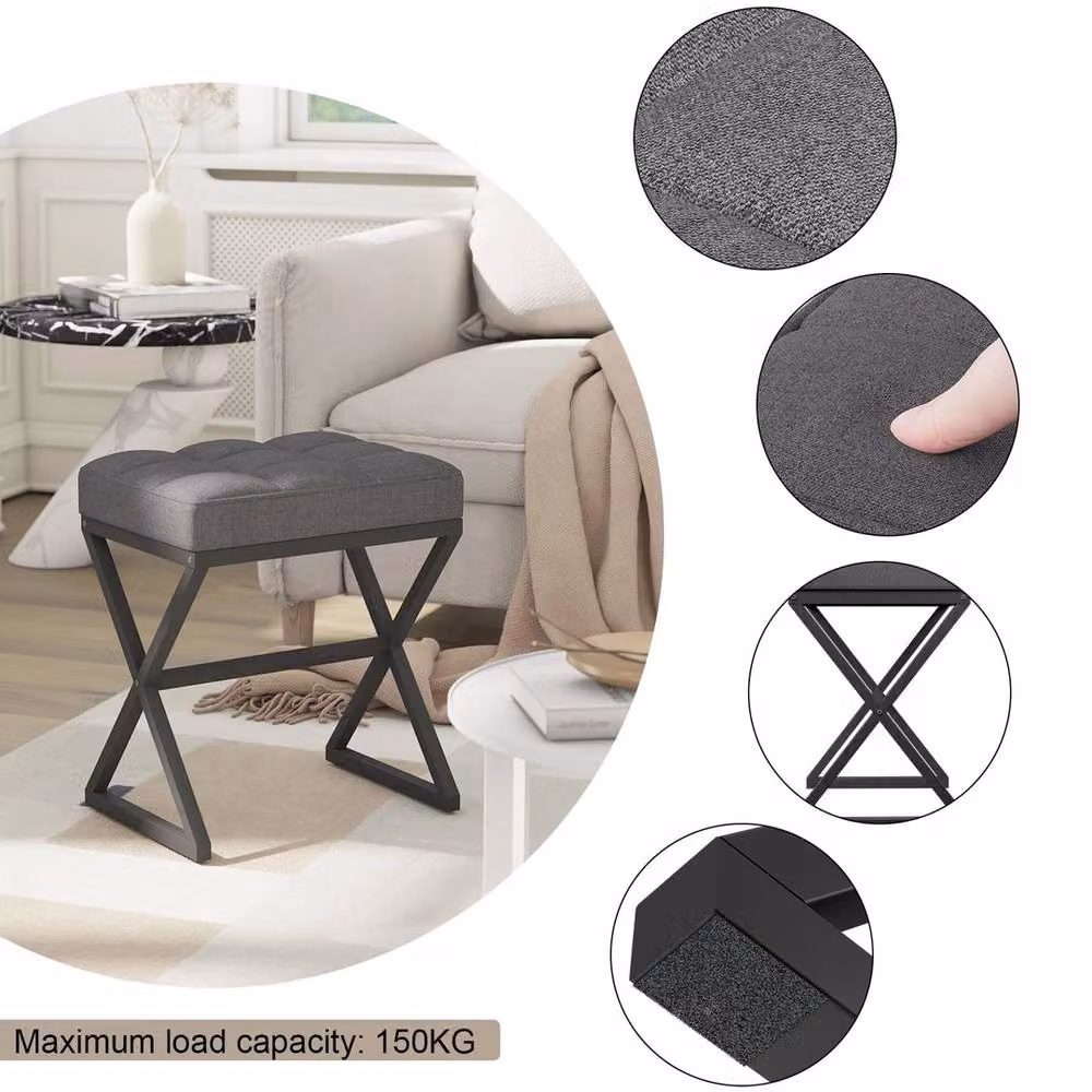 FORGEVIO Grey Linen Square Vanity Stool W/D/H: 40 x 30 x 46 cm – 4