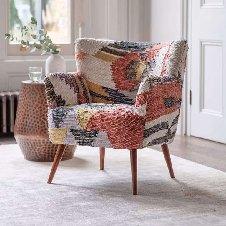 Atkin & Thyme Arte Armchair in Multicolour Geometric Fabric, W/D/H: 77 x 75 x 66 cm