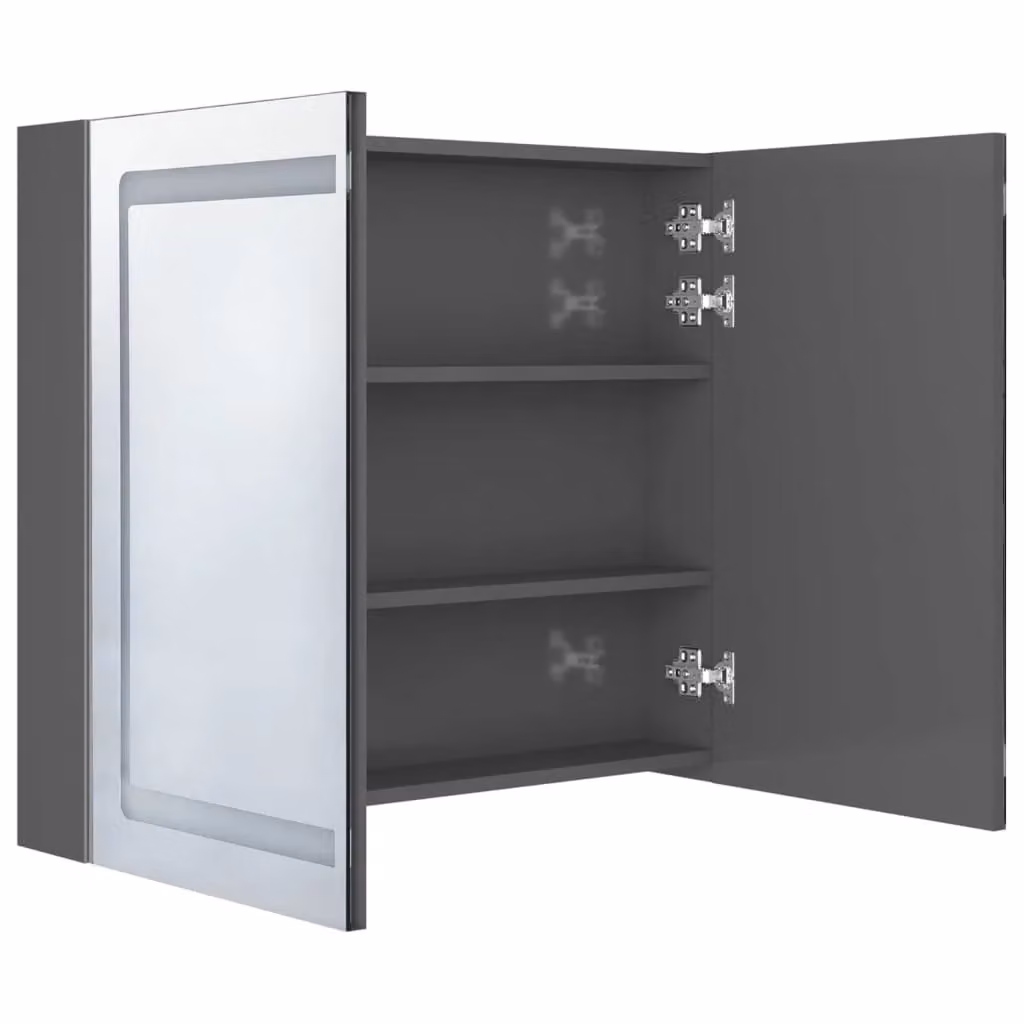 Berkfield Home LED Bathroom Mirror Cabinet in Shining Grey, W/D/H: 80 x 12 x 68 cm – 3