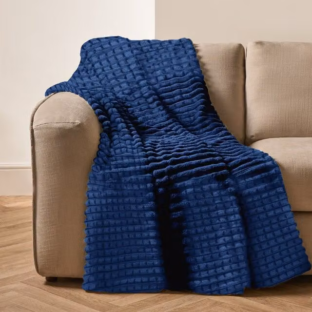 Velosso Thermal Plush Waffle Design Blanket in Blue, W: 150 cm, D: 200 cm