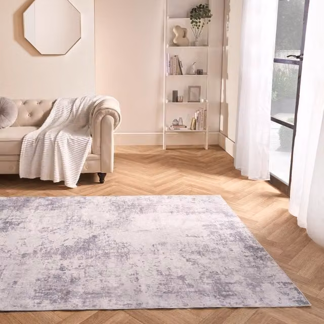 OHS Abstract Washable Non-Slip Rug in Charcoal Grey, W: 160 cm x D: 230 cm
