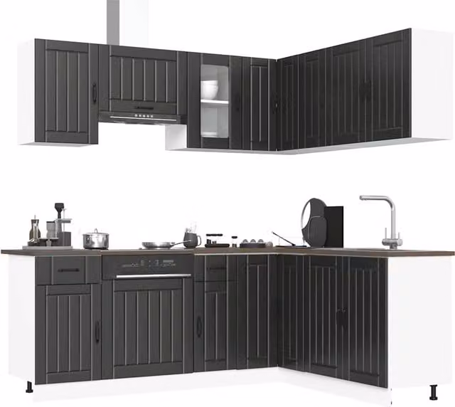 Berkfield Home Lucca 11 Piece Classic Kitchen Cabinet Set in Black Matt Engineered Wood – 1