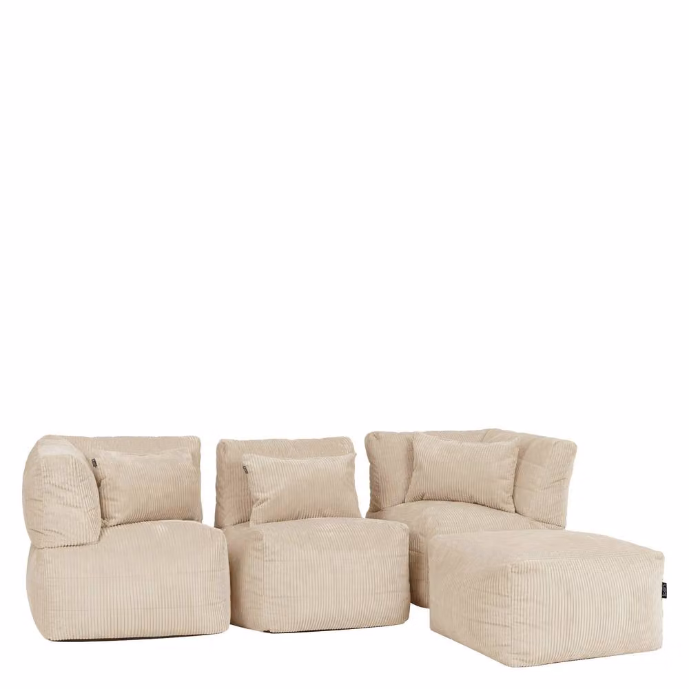 icon Noa 4-Piece Bean Bag Set in Cream Jumbo Cord featuring 2x Corner, 1x Recliner and 1x Slab pieces – 2