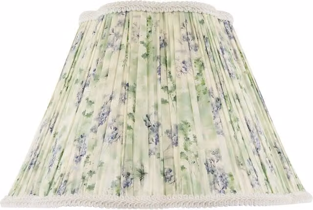 Happy Homewares Green, Blue and White Floral Victorian Scallop Fabric Lampshade with Embroidered Trims, Diameter: 35 cm