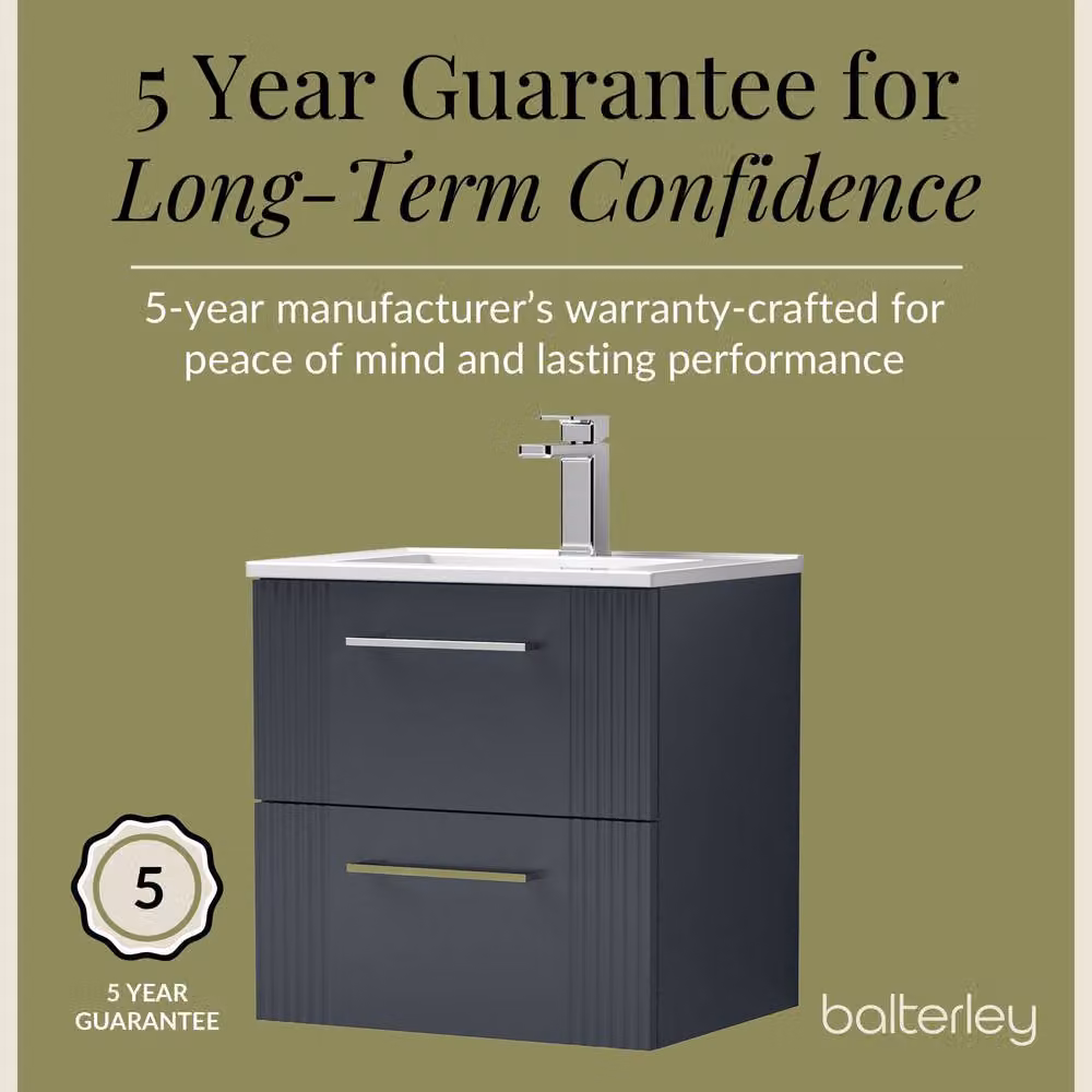 Balterley Wall Hung 2 Drawer Vanity Unit with Minimalist Vitreous China Basin, Satin Dark Grey, W: 50 cm, D: 51.8 cm, H: 50 cm – 4