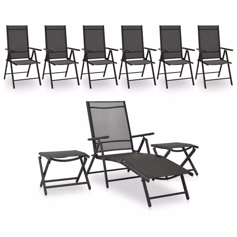 Berkfield Home 9 Piece Modern Garden Lounge Set in Black and Anthracite with Powder Coated Aluminium Frame and Textilene Fabric