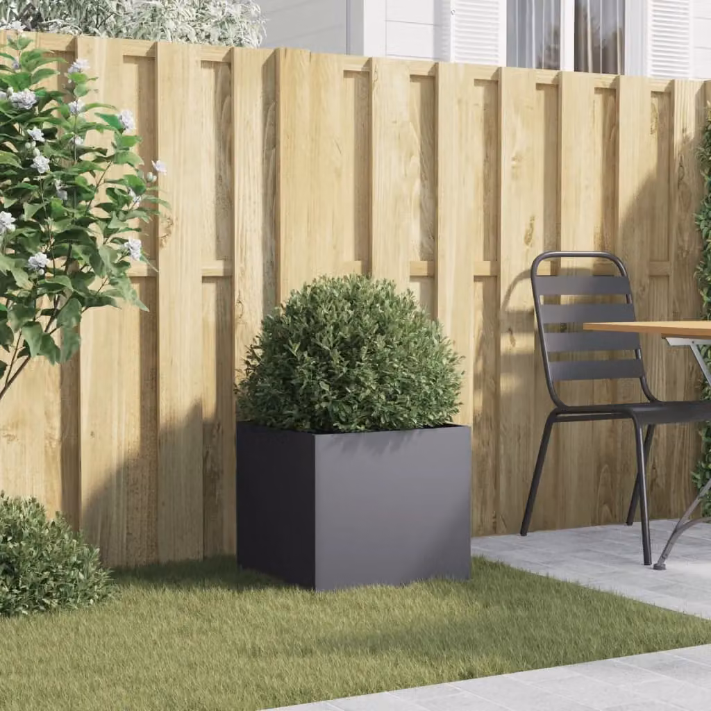 Berkfield Home Anthracite Steel Planter in Black, W: 42 cm, D: 40 cm, H: 39 cm – 3