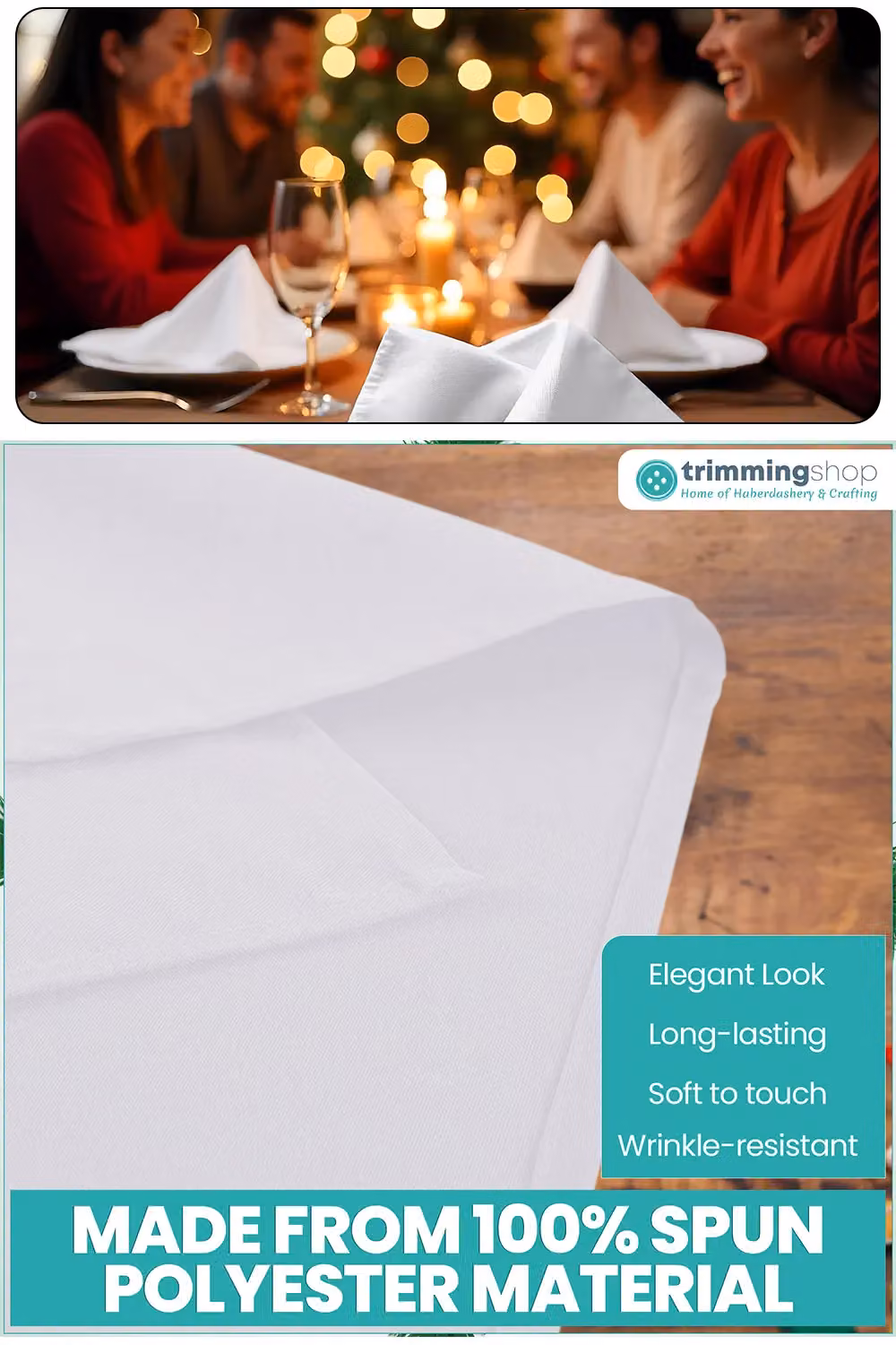Neel Blue White Christmas Table Napkins, 10-Piece Set, Stain-Resistant 100% Spun Polyester – 3