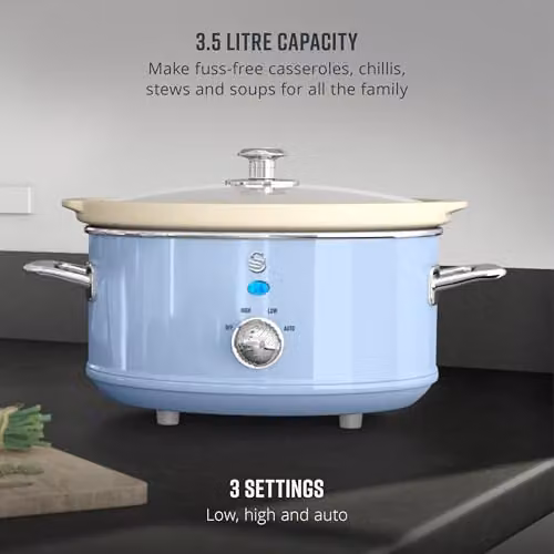 Swan Nordic Slow Cooker, 3.5L, Blue and White – 3