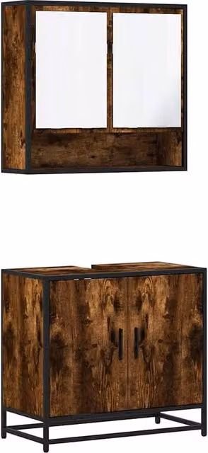 Berkfield Home 2 Piece Industrial Bathroom Furniture Set including Vanity Unit and Mirror Cabinet in Smoked Oak Brown – 1