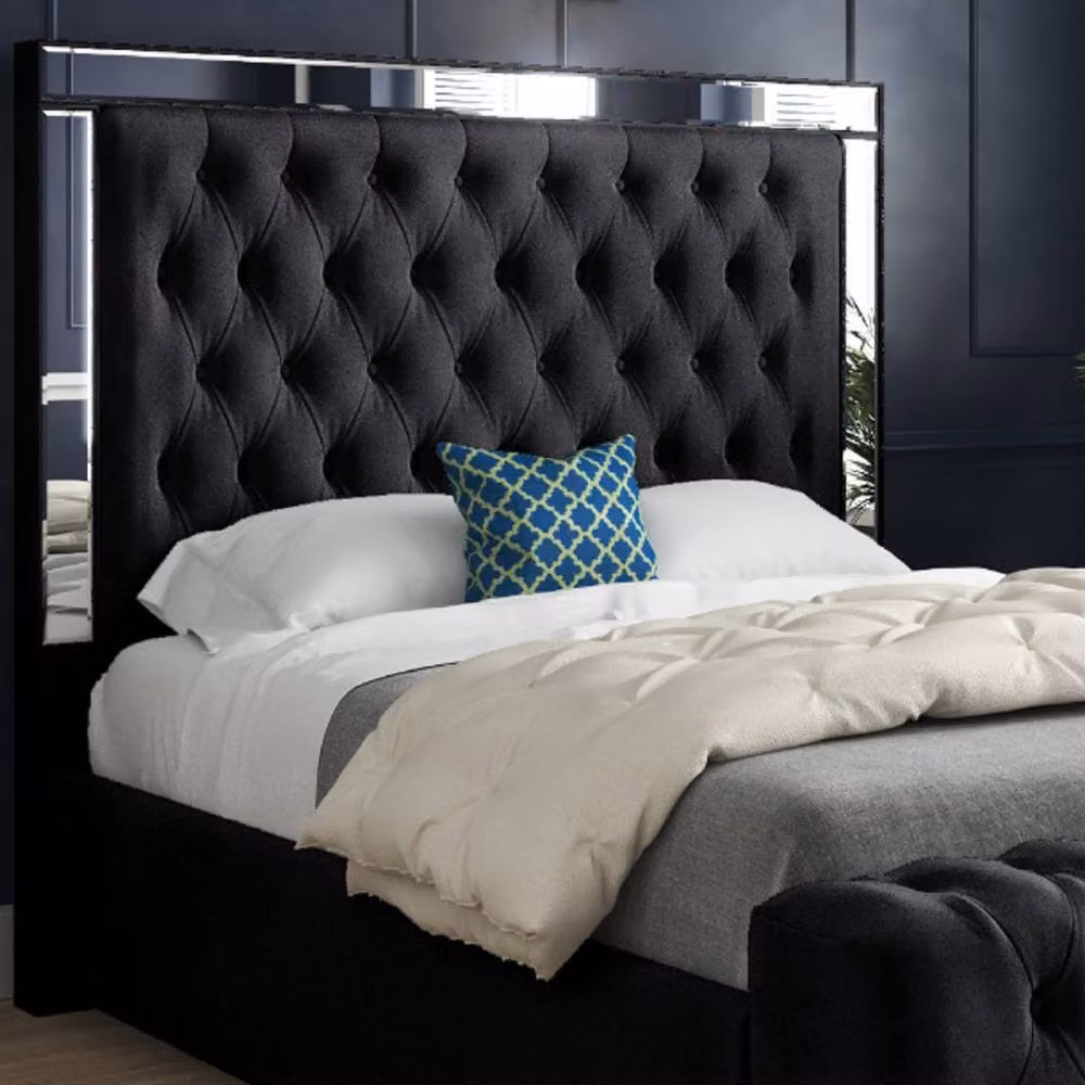 Casani Ludgershall Mirror Upholstered Designer Bed Frame in Black Soft Velvet, Size: 120 x 200 cm – 3