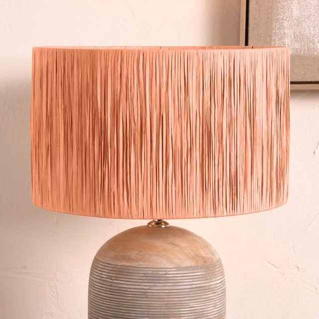 Ruma Coral Pink Raffia Cylinder Lamp Shade for Table Lamps, Diameter: 35.56 cm