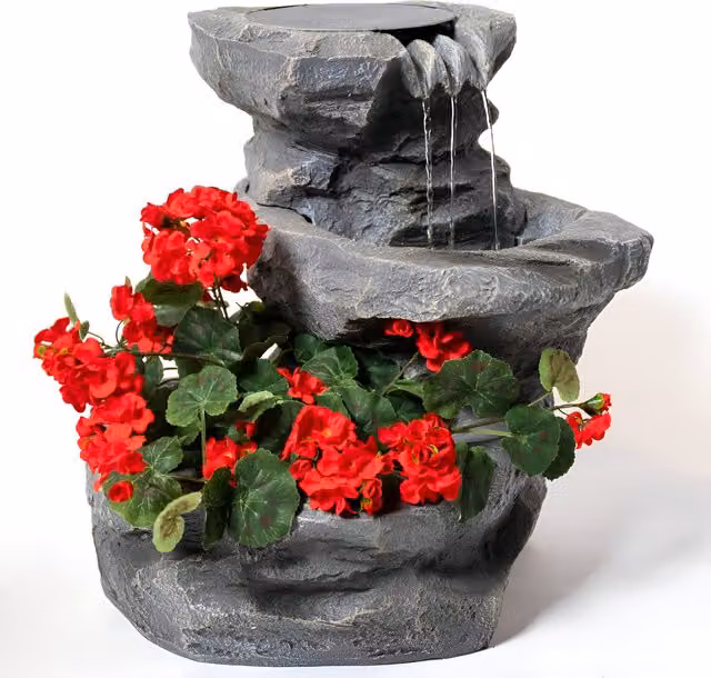 Primrose Dornie Grey Stone Effect Solar Powered Cascade Water Feature with Planter