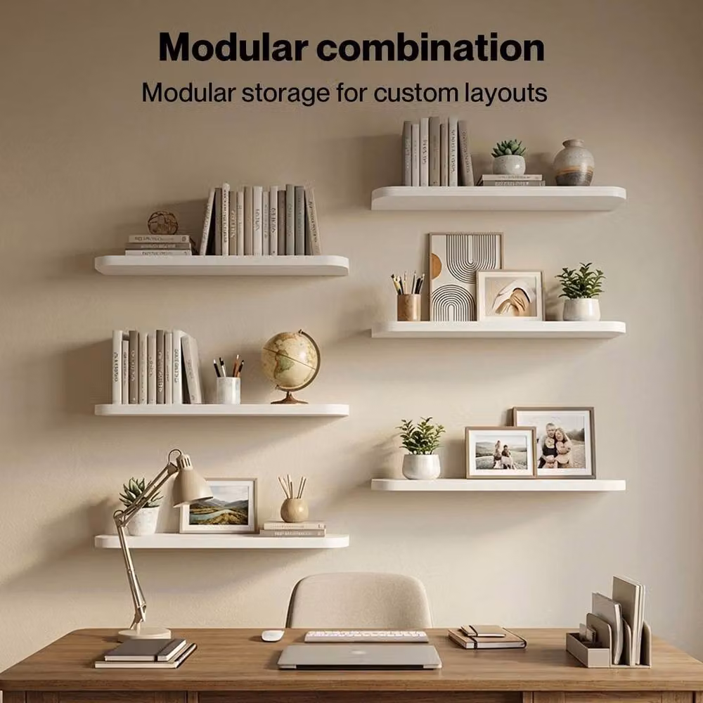 EONLION Heavy Duty Floating Wall Shelves, 6 Pack, White, Width: 50 cm – 4
