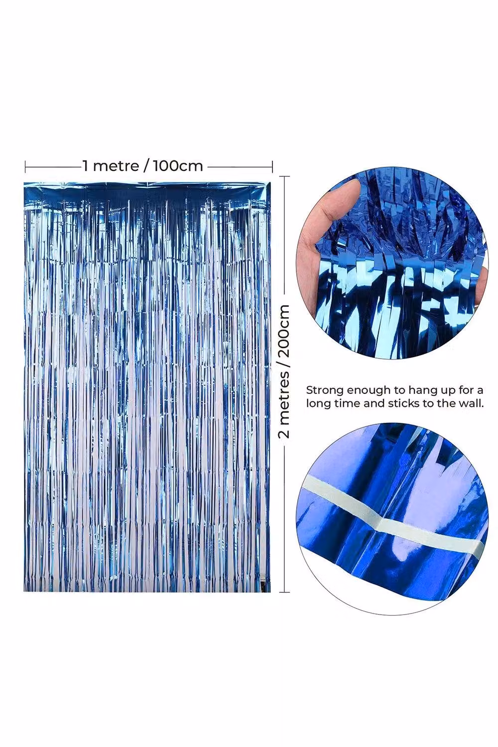 Neel Blue Metallic Tinsel Foil Fringe Curtain Backdrop, W: 1 m, H: 2 m – 2