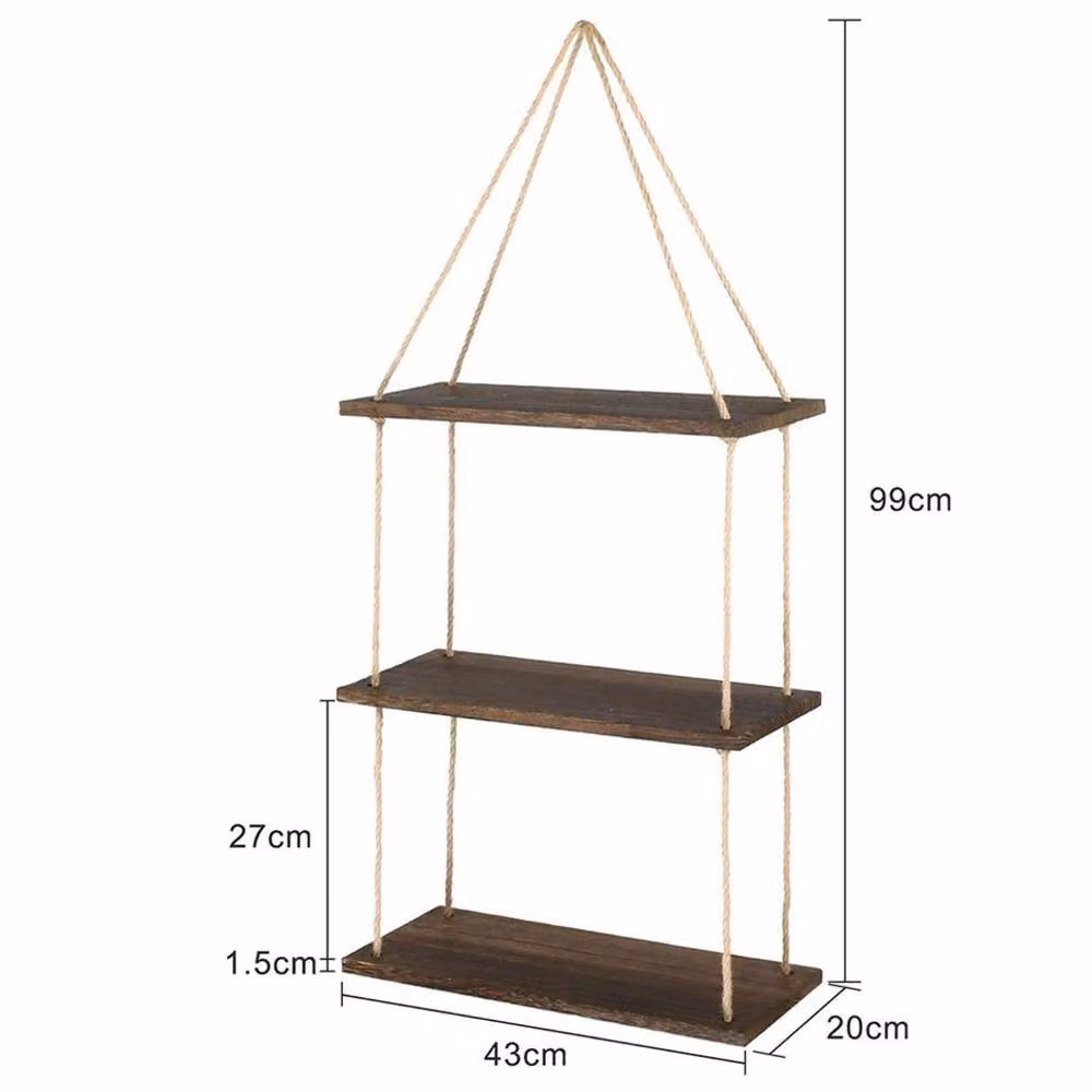 Havendro 3 Tier Brown Wood and Jute Rope Floating Wall Shelf – 2