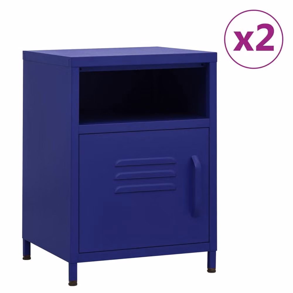 Berkfield Home Set of 2 Modern Navy Blue Metal Nightstands, W/D/H: 35 x 35 x 51 cm – 2