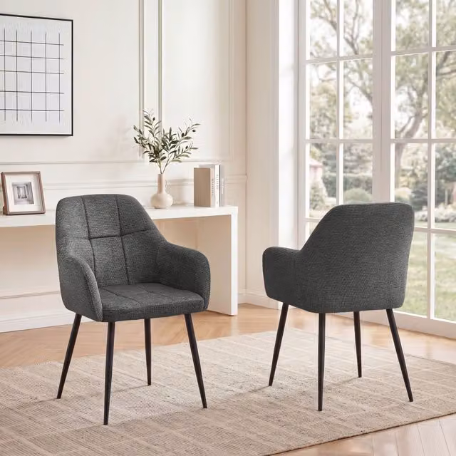 SONARA Modern Set of 2 Dining Chairs with Grey Fabric Upholstery and Metal Legs – 1