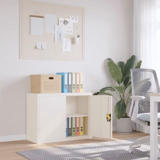 Berkfield Home White Steel File Cabinet with Hinged Doors and Adjustable Shelves, W: 90 cm, D: 40 cm, H: 70 cm