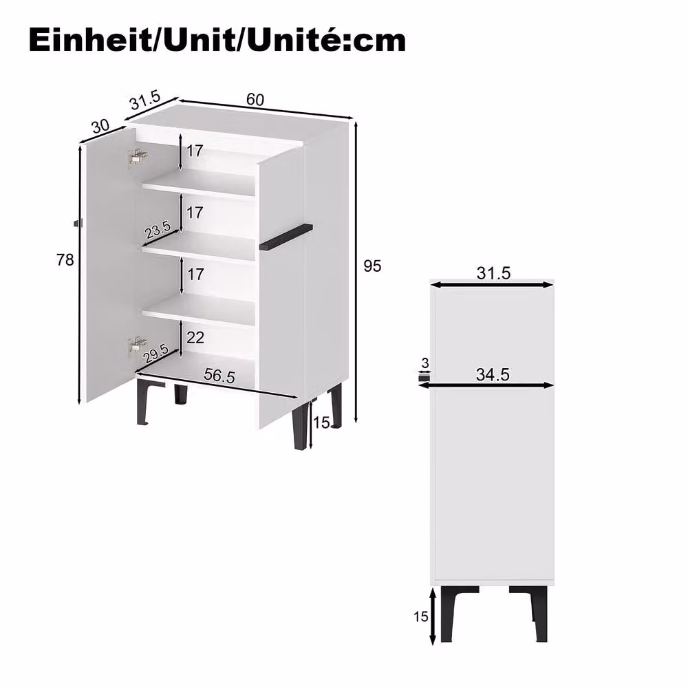 Merax Minimalist White Entryway Shoe Cabinet with Hinged Doors and Internal Shelves W/D/H: 60 x 34.5 x 95 cm – 3