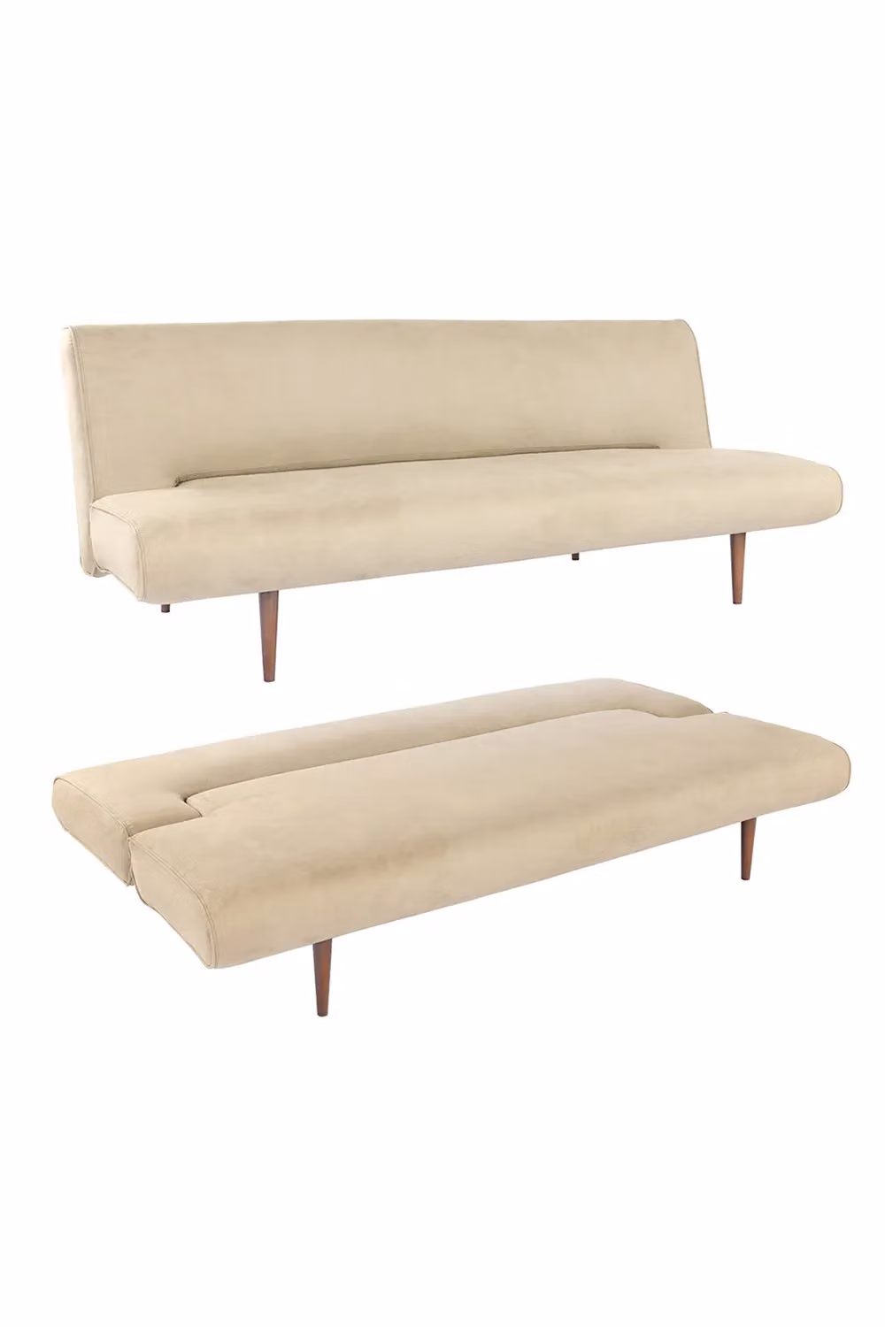 Living and Home 3 Seater Upholstered Click Clack Sofa Bed with Walnut Wood Legs in Beige – 2