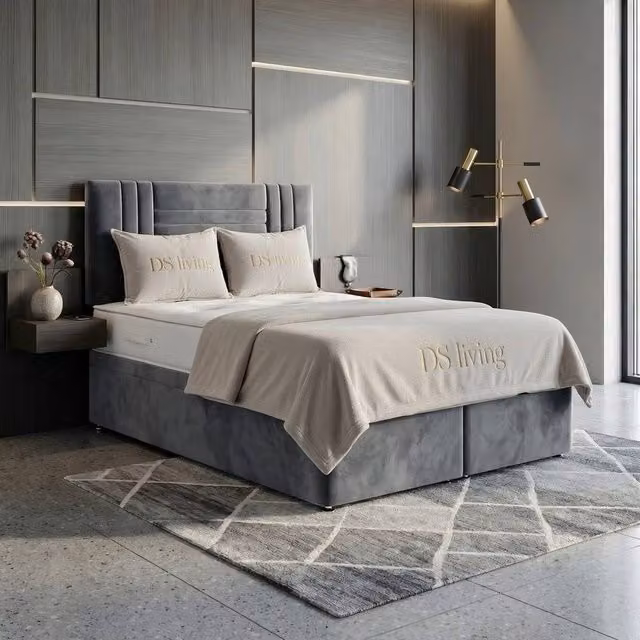 DS Living Orion Silver Velvet Upholstered Ottoman Bed, W/D/H: 200 x 200 cm – 1