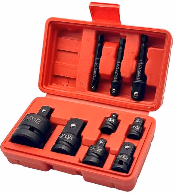 Nordara 9 Piece Impact Socket Adapter and Reducer Set in Black, 1/4 Inch, Chromium Vanadium Steel